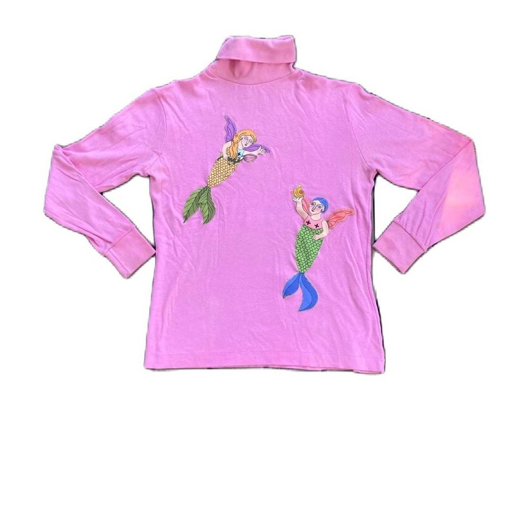 Mermaid applique sweater on vintage pink turtleneck